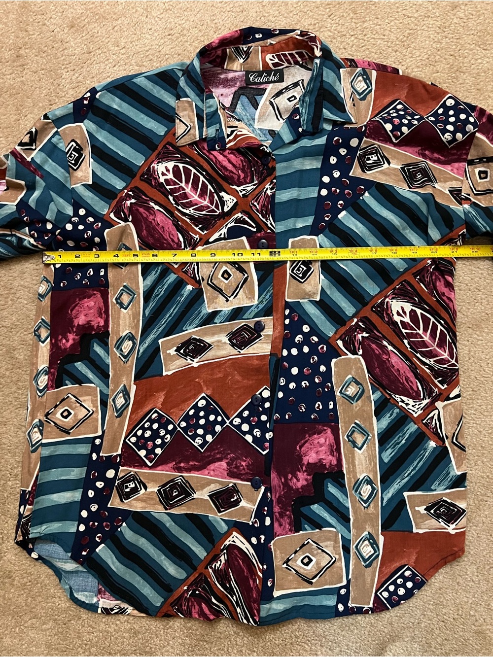 Vintage Caliché 80s 90s Abstract Geometric Print Short Sleeve Button Down Large - Picture 3 of 5